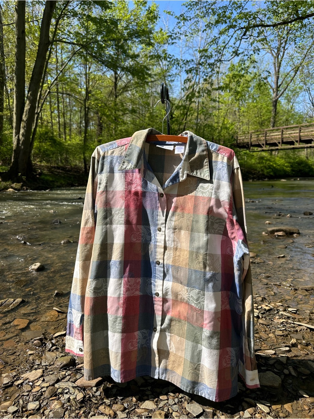 Alfred Dunner Woman's 16 Pastel Plaid Multi-Color Button-Up Shirt floral pattern